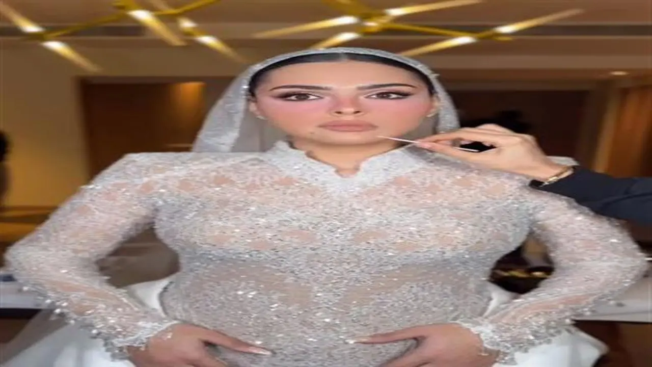 فريدة هنيدي تبرز بإطلالة ملكية مطرزة بالكريستال في حفل زفافها بالقاهرة